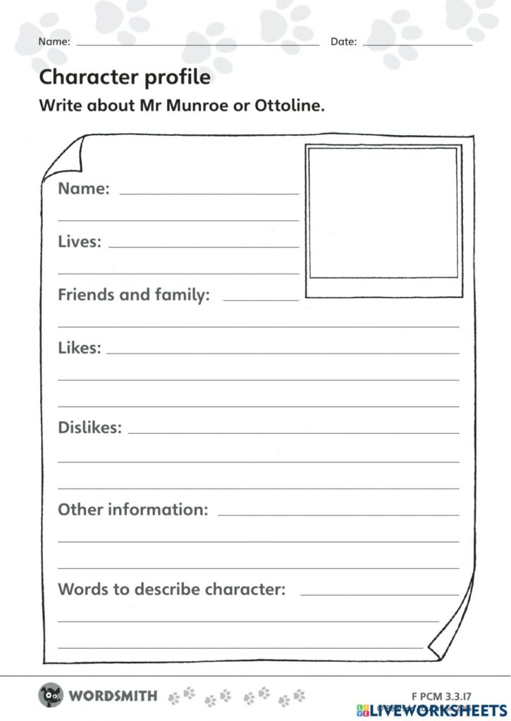 Character Profile Worksheet For Students - Printable Worksheets