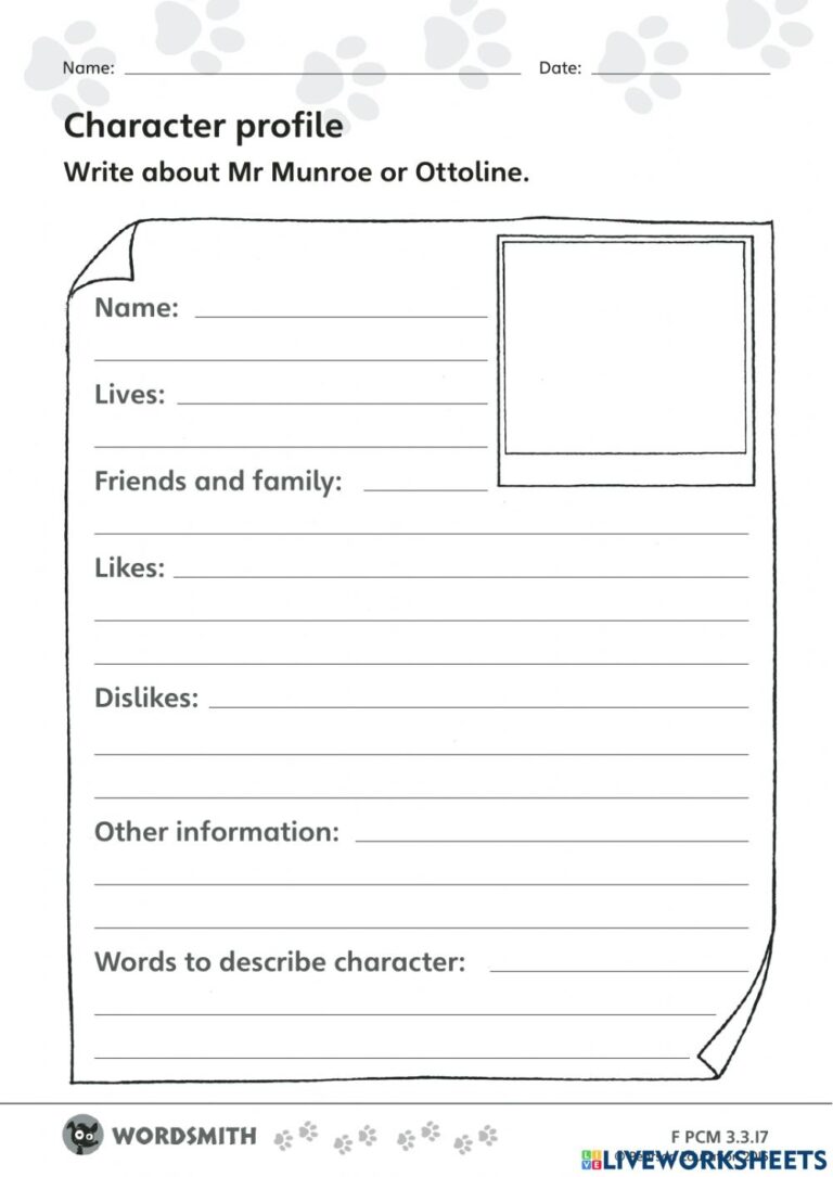 Character Development Worksheet For Elementary Students