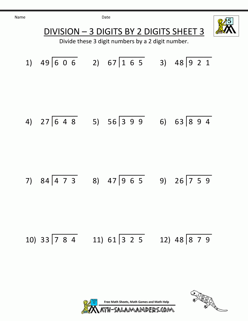 Division Worksheets For Class 6