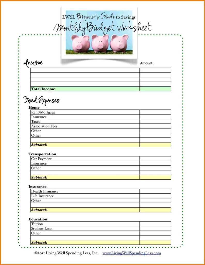 Budget Worksheets For Middle School Students