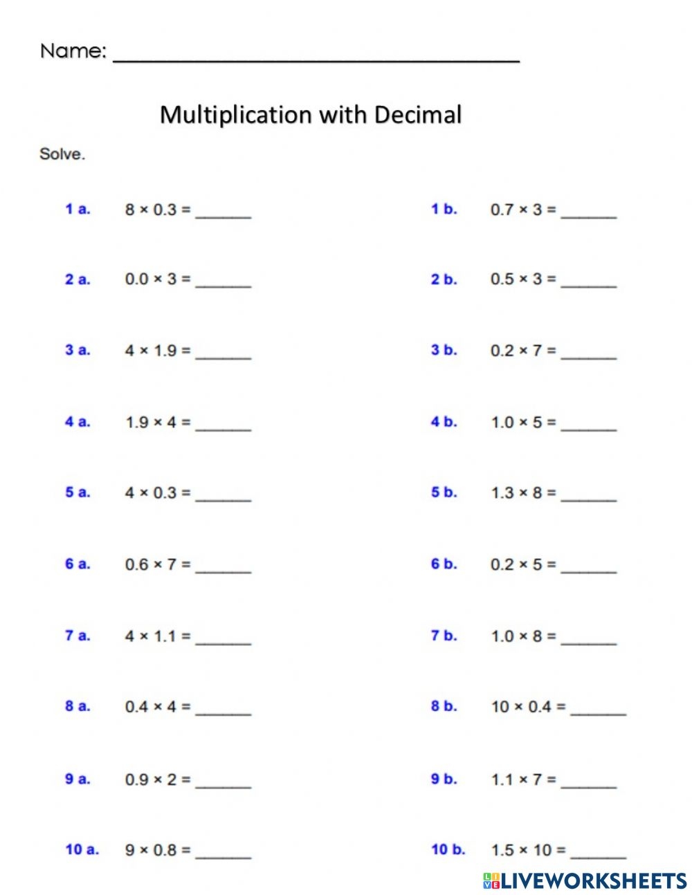 Multiplying Decimals Practice