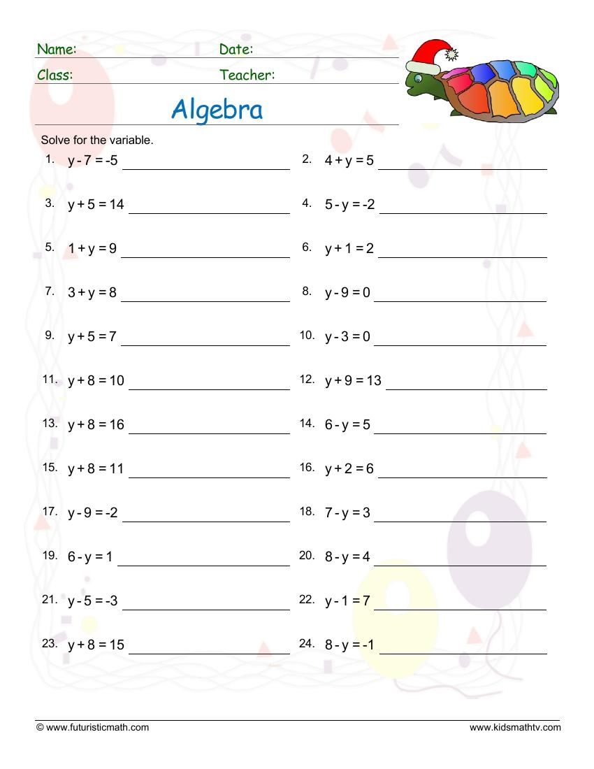 Beginning Algebra Free Printable Worksheets