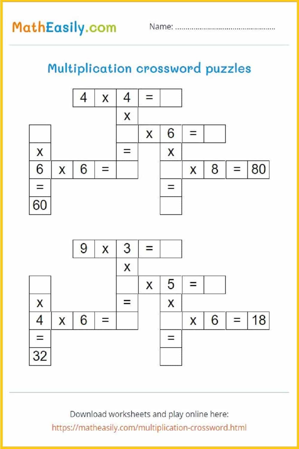 Free Multiplication Puzzle Worksheets