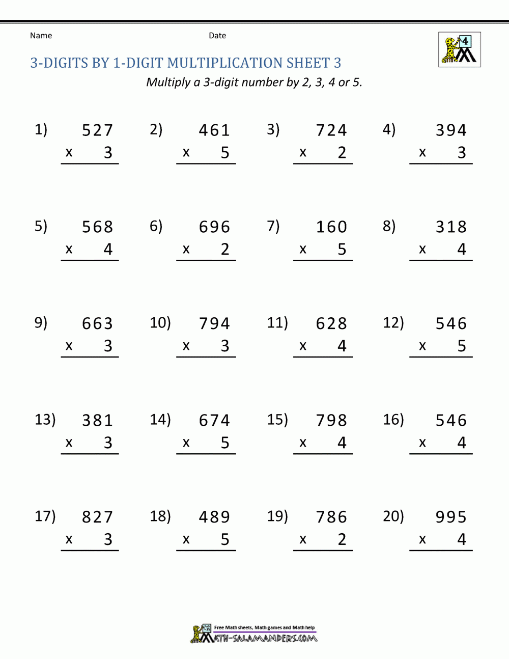 3's Multiplication Worksheets