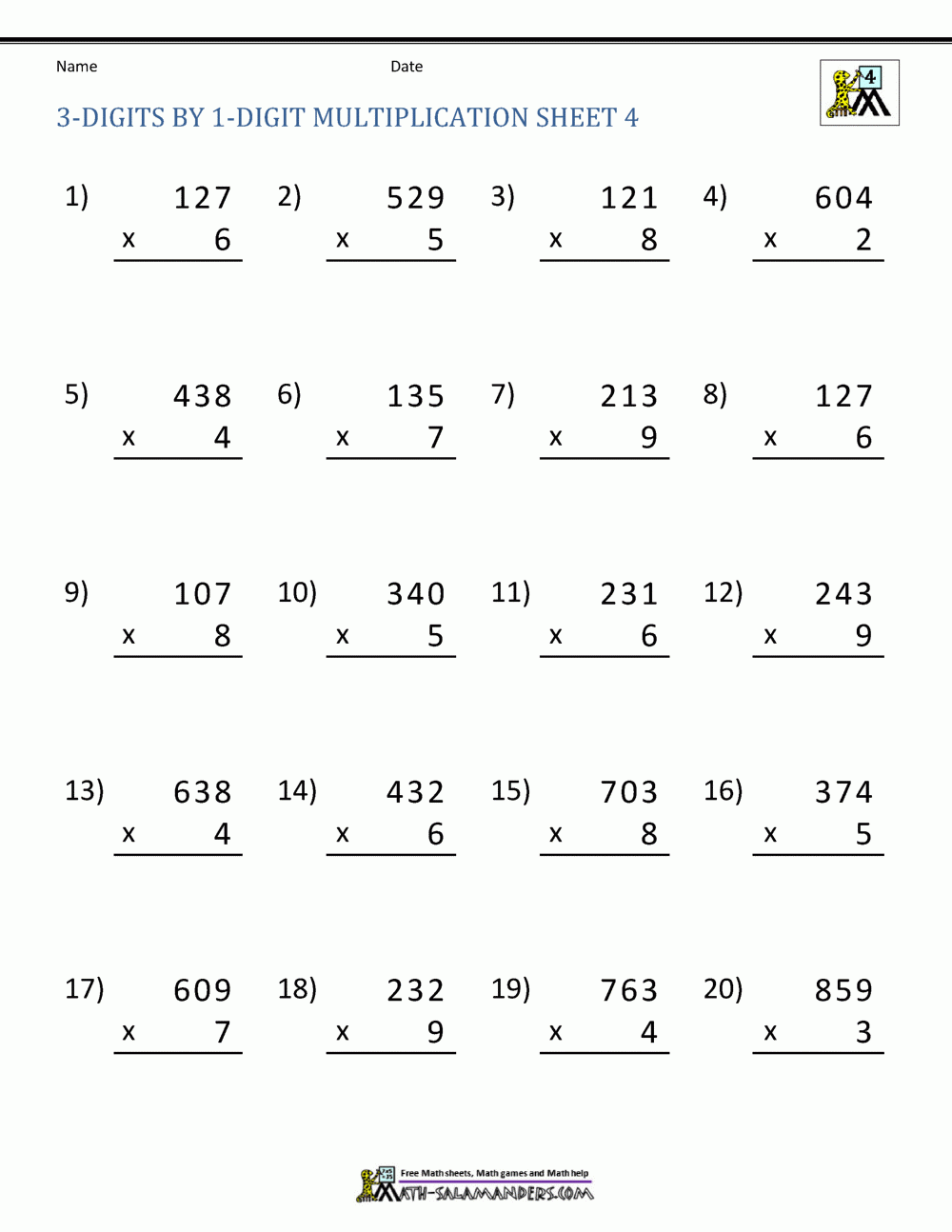 Math Multiplication Worksheets 4th Grade