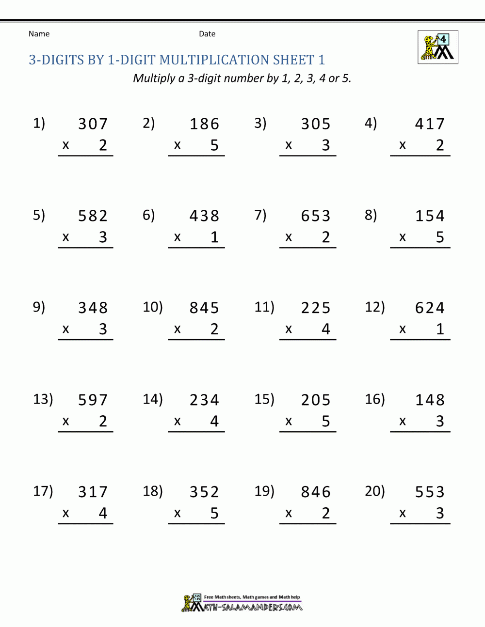 Math Multiplication Worksheets 4th Grade