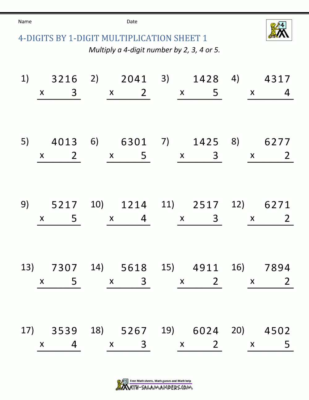 Maths Multiplication Worksheets For Class 4