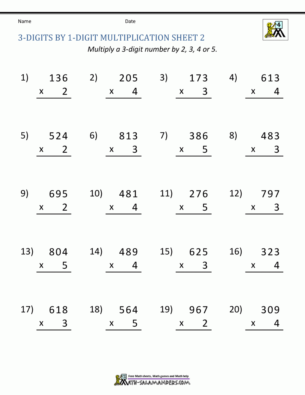 Multi-digit Multiplication Worksheets