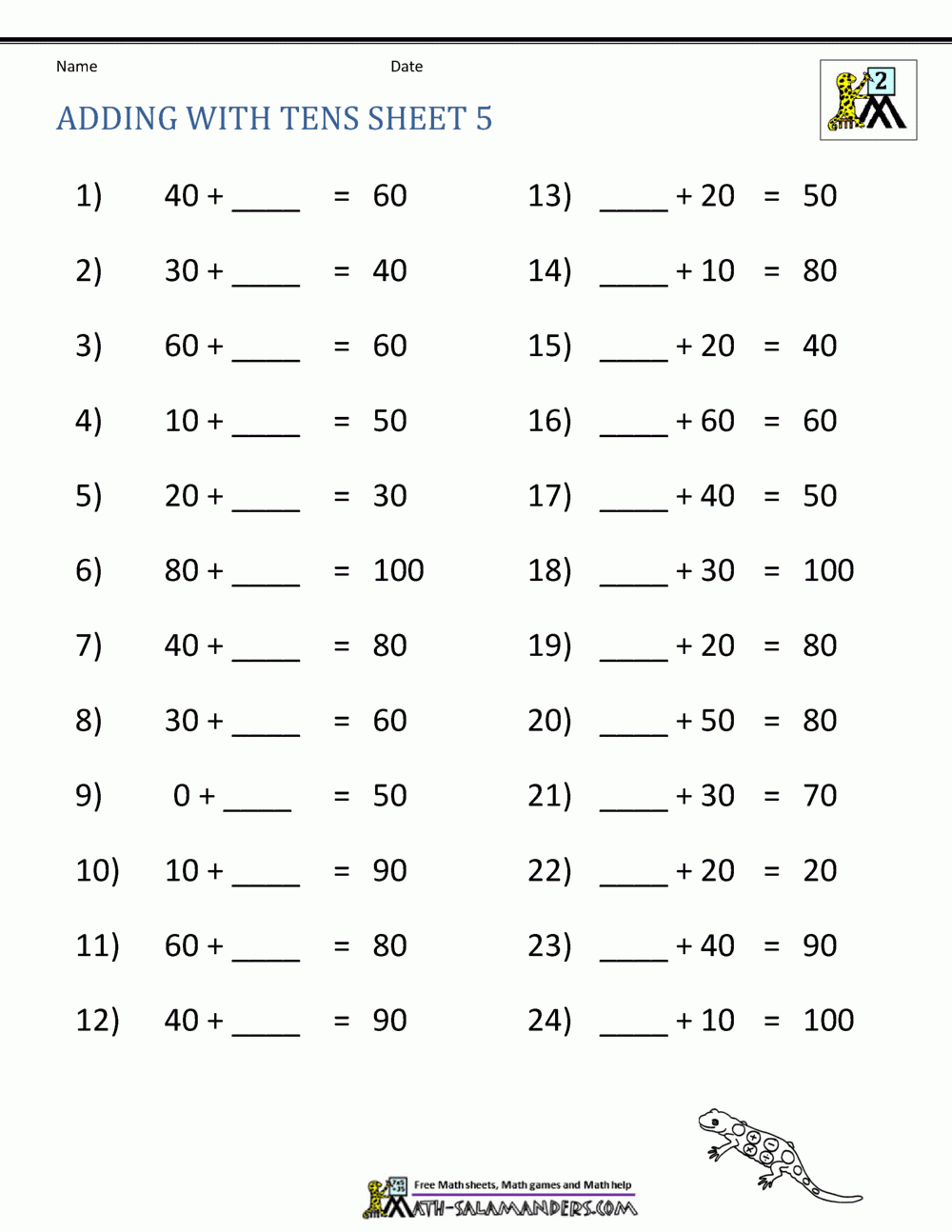 Printable 100 Basic Addition Facts - Printable Worksheets