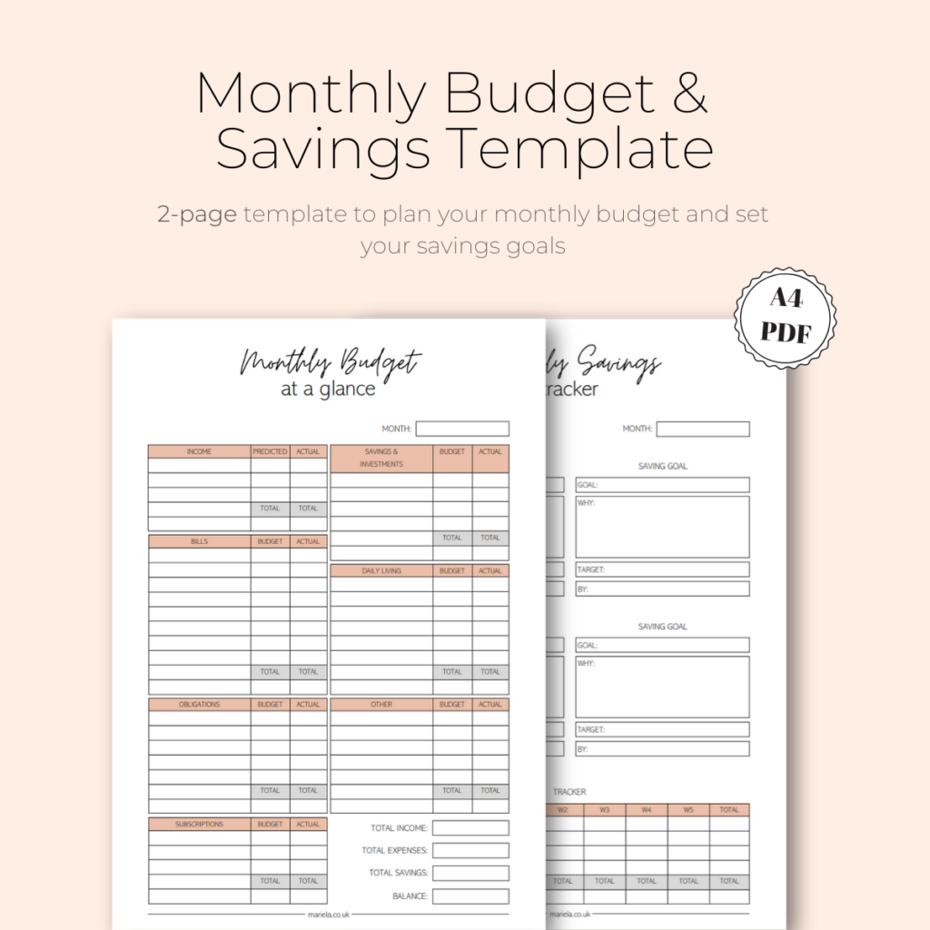 Monthly Budget And Savings Tracker Template In Pink Mariela
