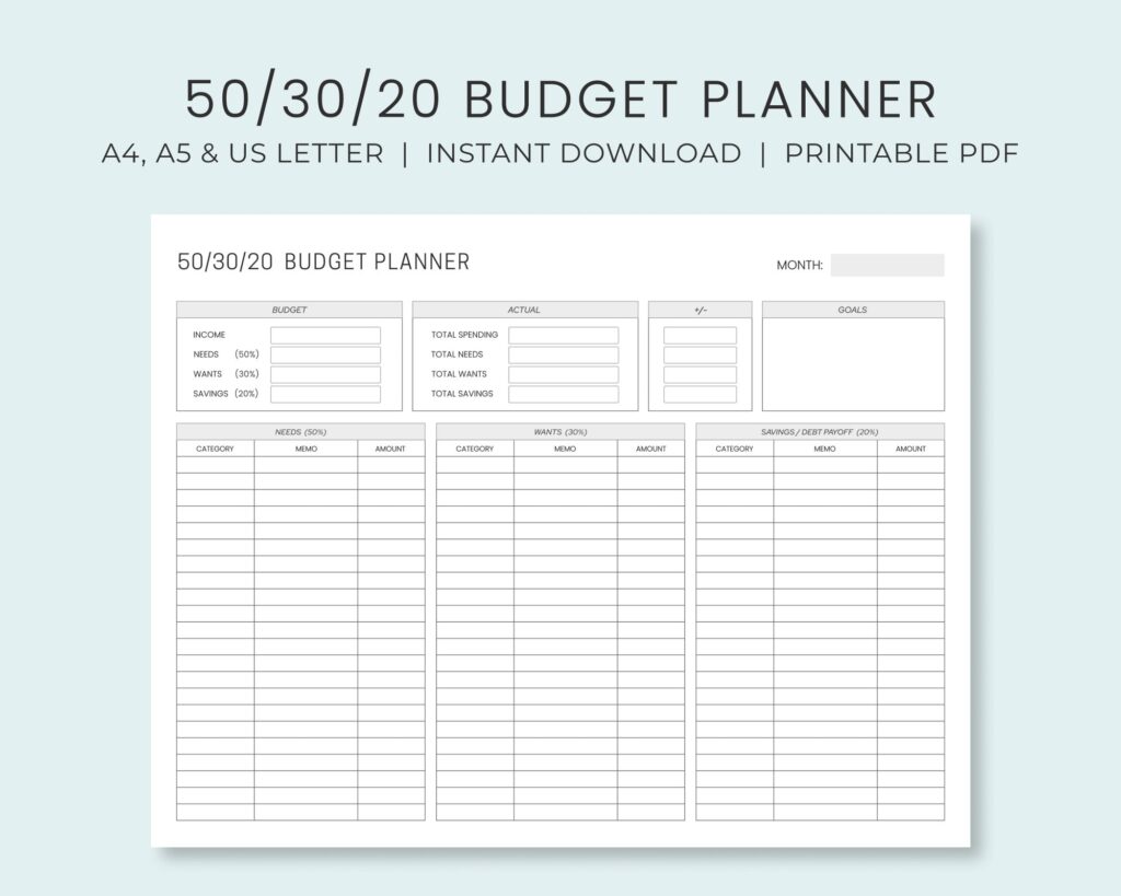 Monthly Budget Planner 50 30 20 Rule Income Expense Money Etsy de