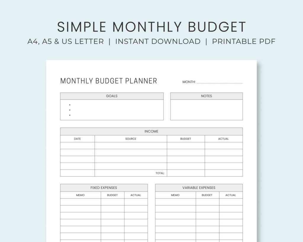 Monthly Budget Worksheet Printable