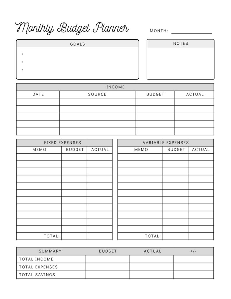 Personal Monthly Budget Worksheet Printable
