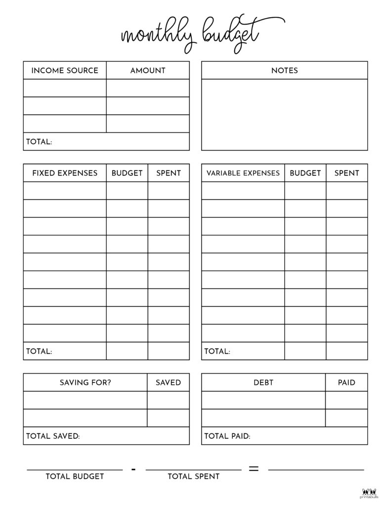 Blank Form For Monthly Expenses