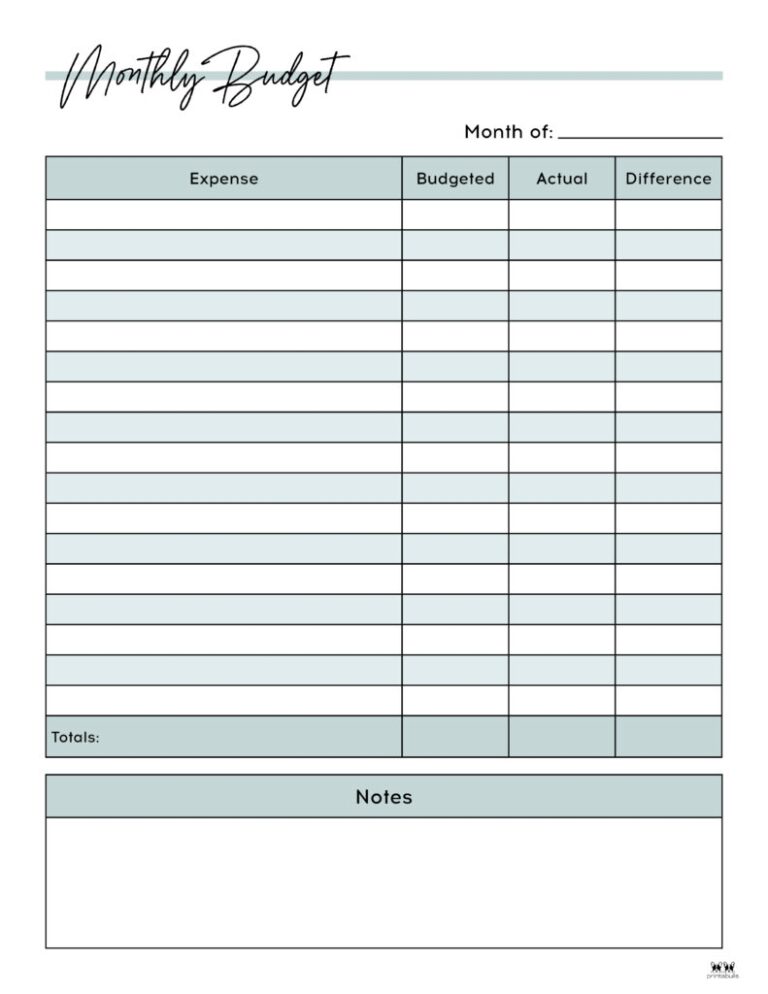 Monthly Budget Charts Free Printable - Printable Worksheets