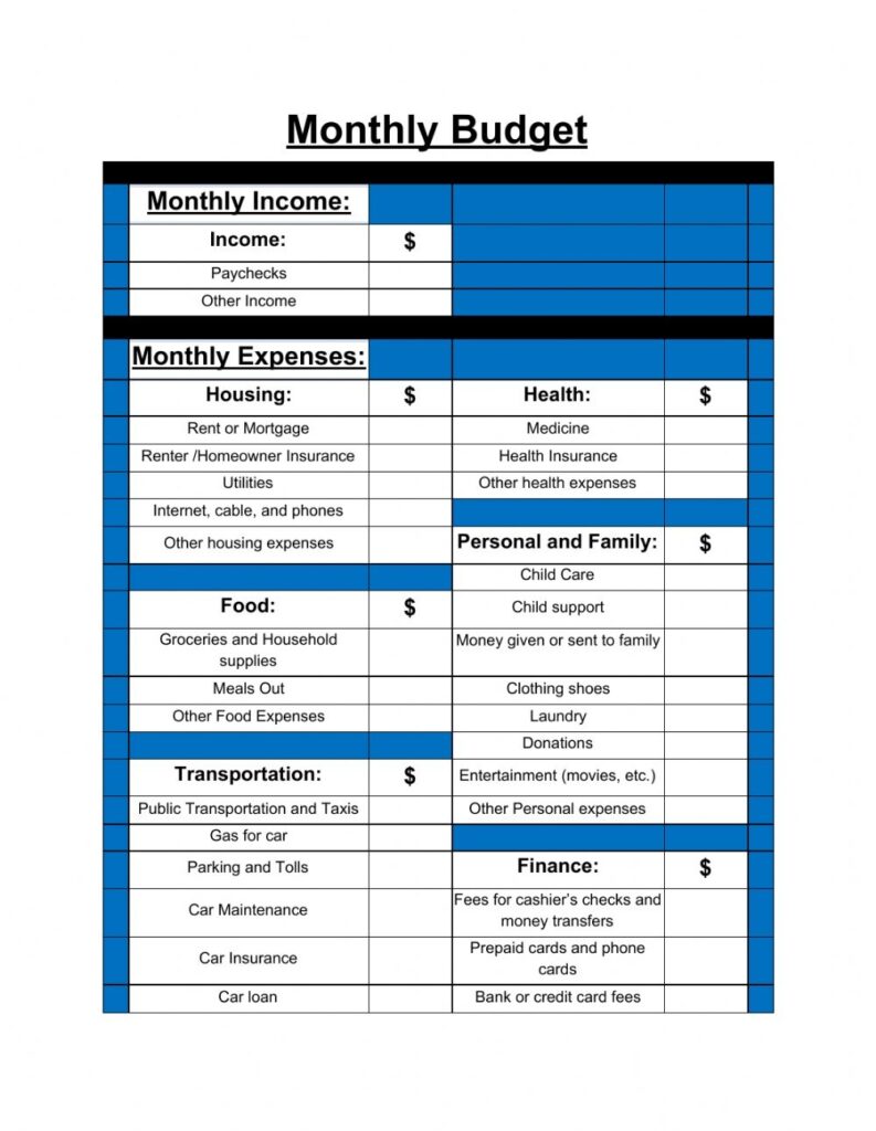 Monthly Budget Sheet With Guide Worksheet