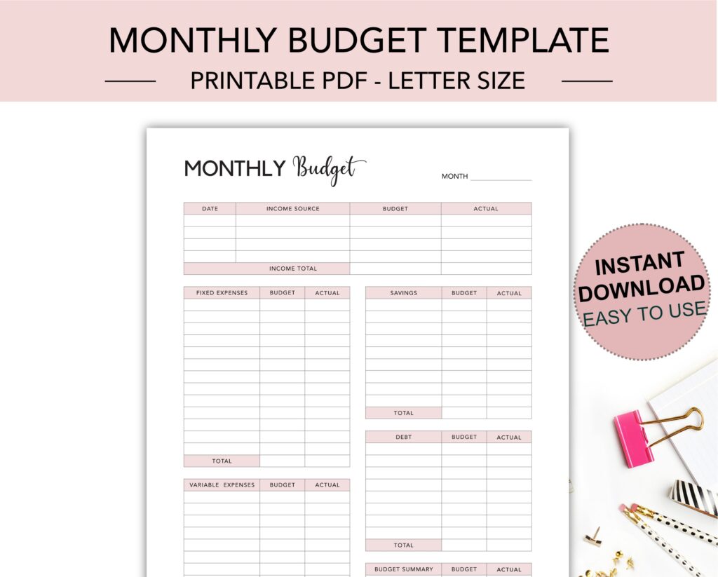 Blank Printable Monthly Budget Worksheet
