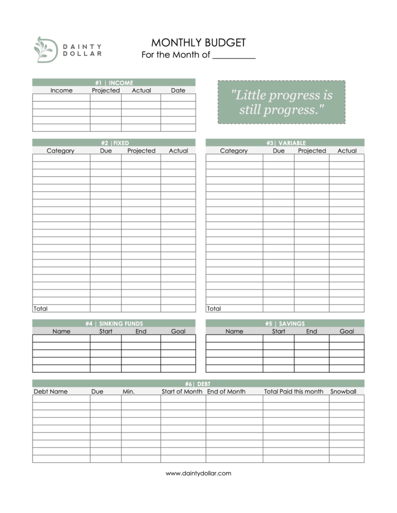 6 Month Budget Template
