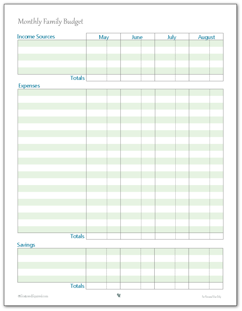 Household Budget Sheets Free Printable