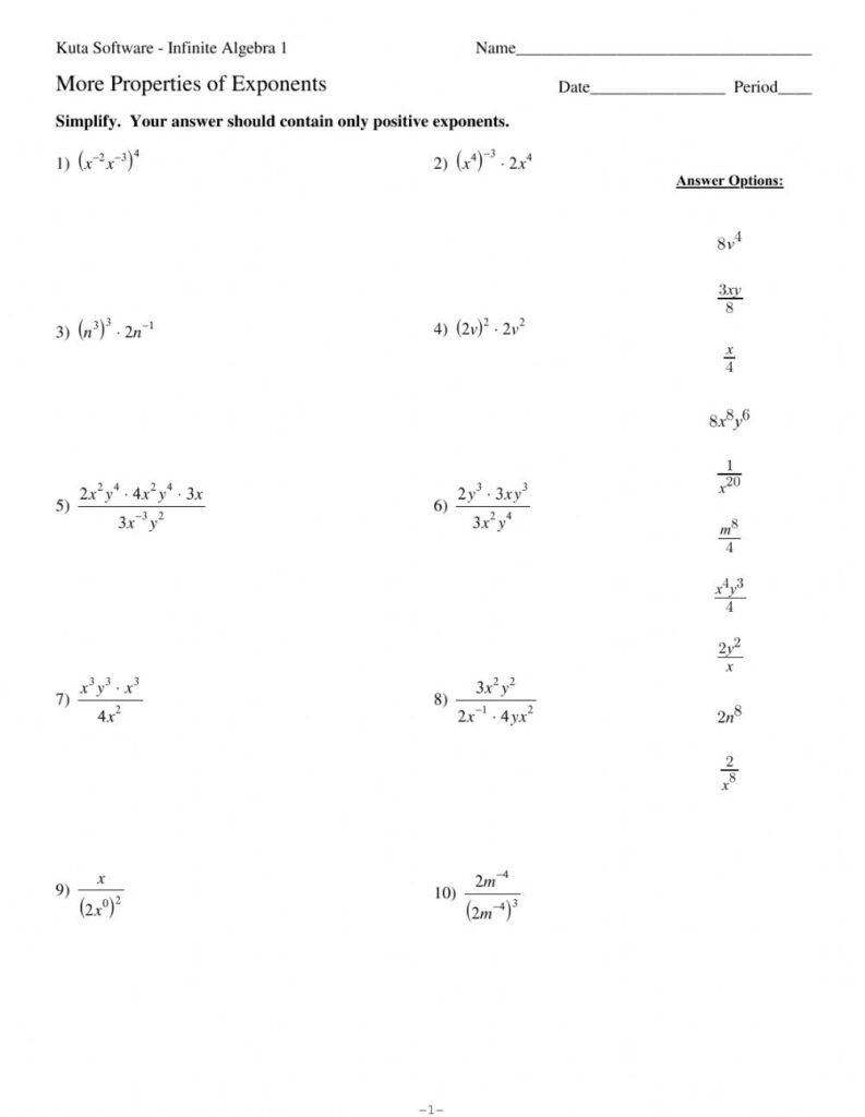 Multiplication Properties Of Exponents Worksheets - Printable Worksheets