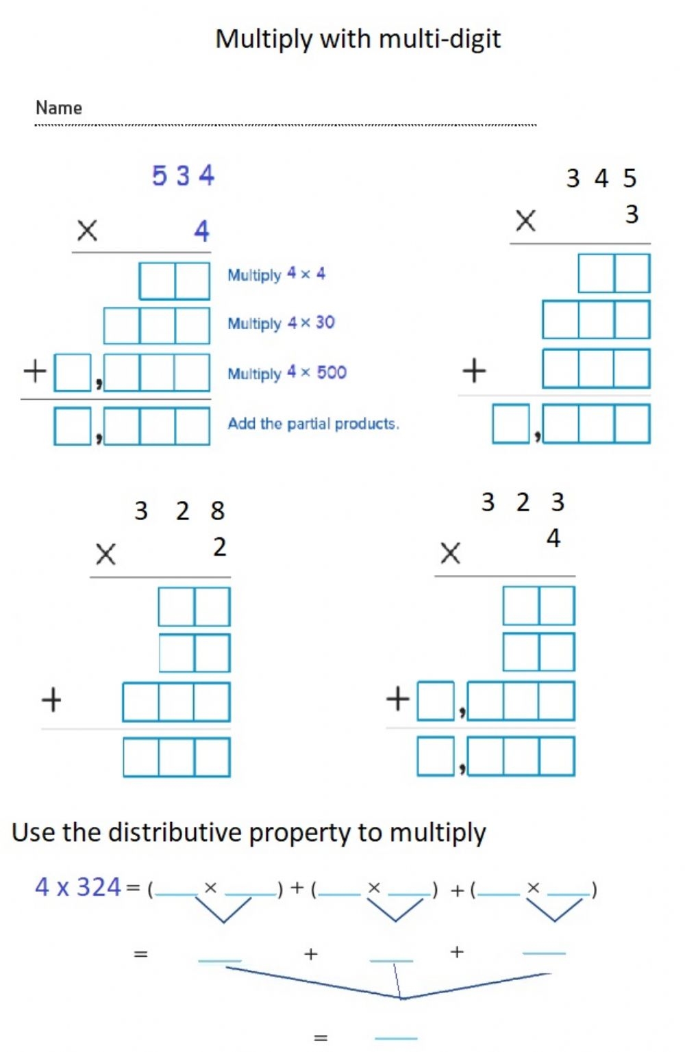 Multi digit Multiplication By 1 Digit Worksheet