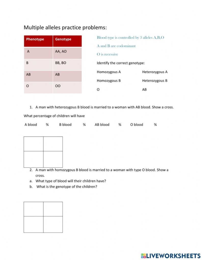 Multiple Alleles Practice Problems Worksheets Answers Pdf Printable Worksheets