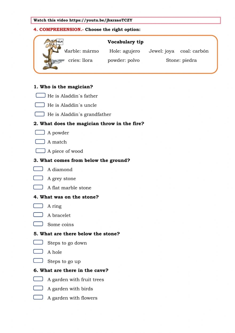 Reading Comprehension Multiple Choice Worksheets