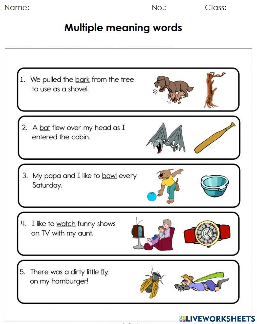 Multiple Meaning Words Interactive Worksheet For Grade 5