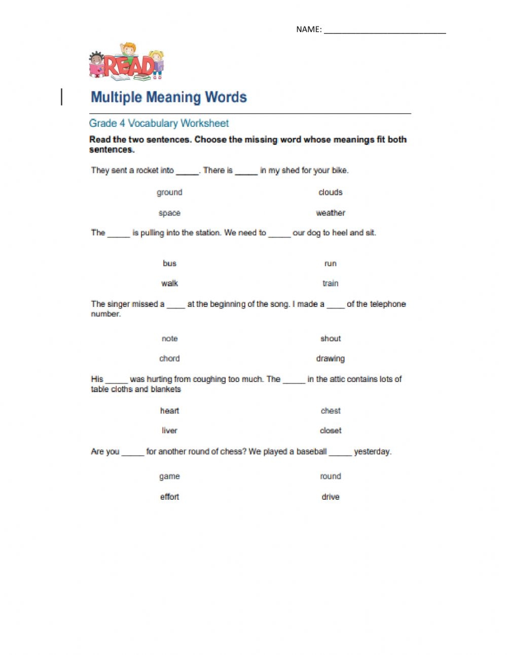 Multiple Meaning Words Worksheets Pdf