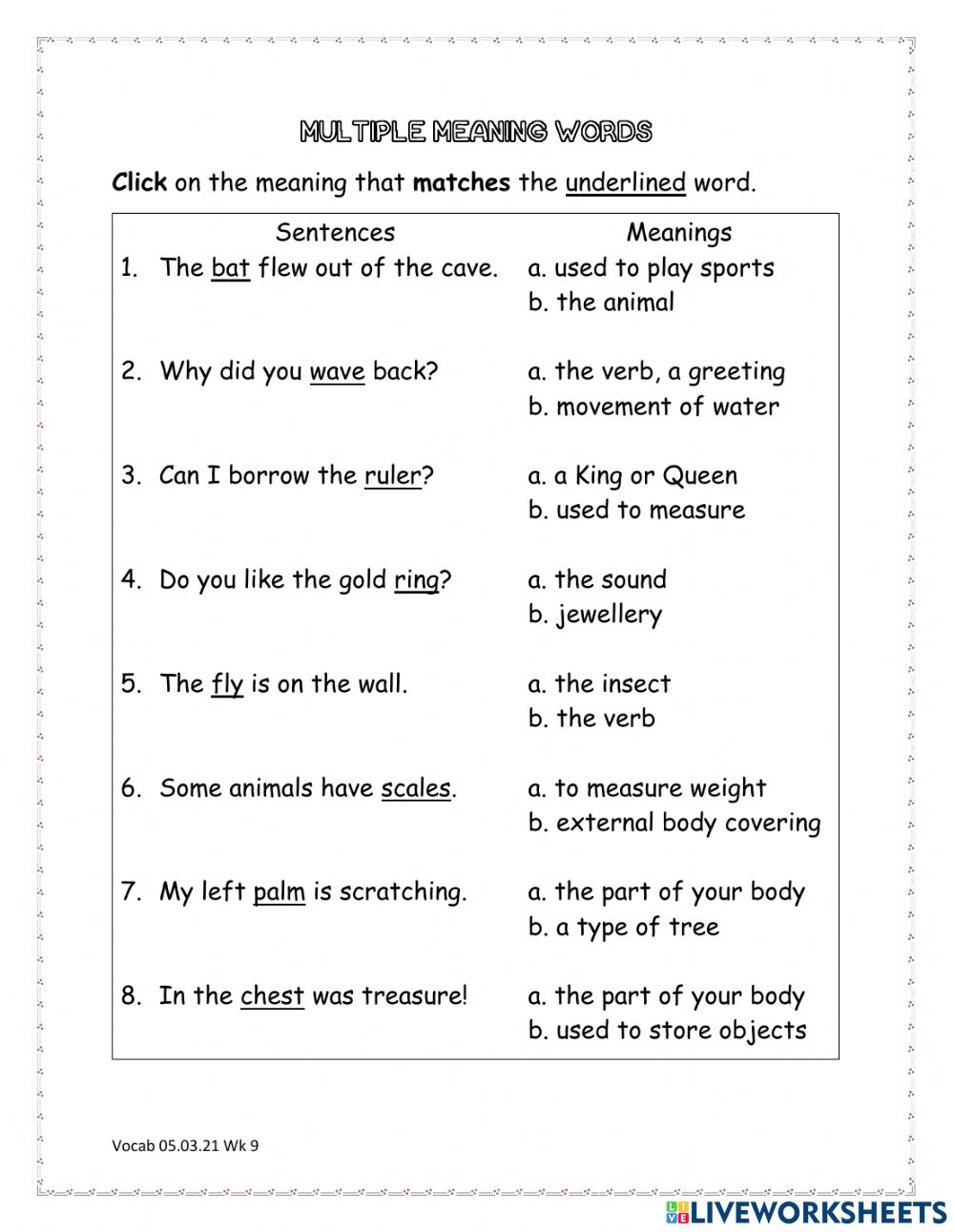 Multiple Meaning Words Online Activity
