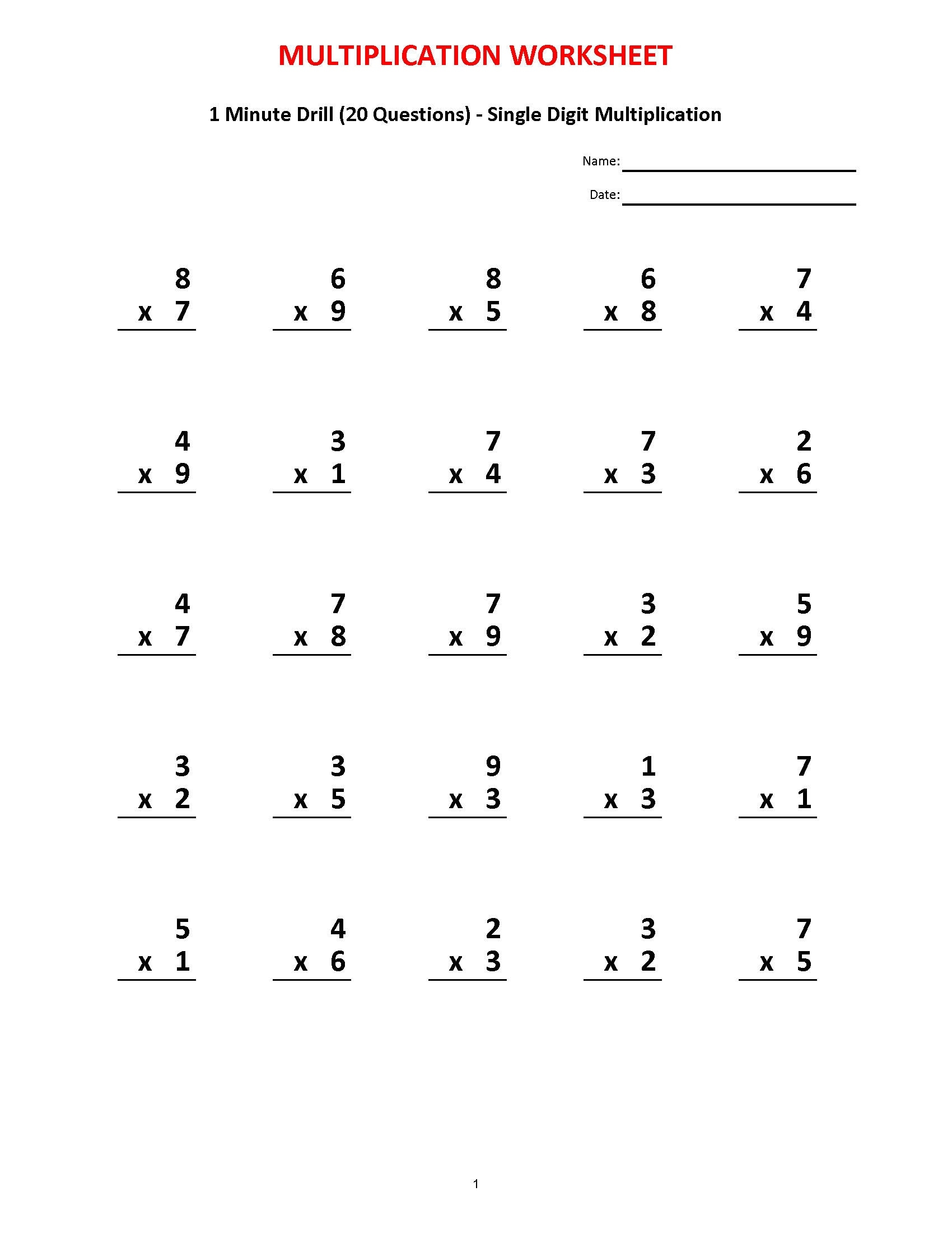 Multiplication 1 Minute Drill V 10 Math Worksheets With Etsy de