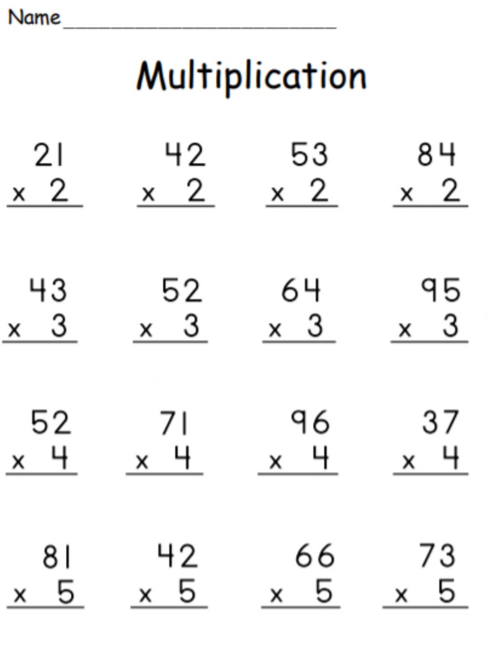 2 Digit By 1 Digit Multiplication Worksheets Pdf