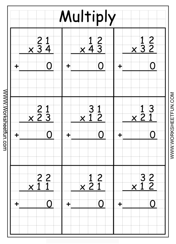 2 digit x 2 digit multiplication worksheets with grids