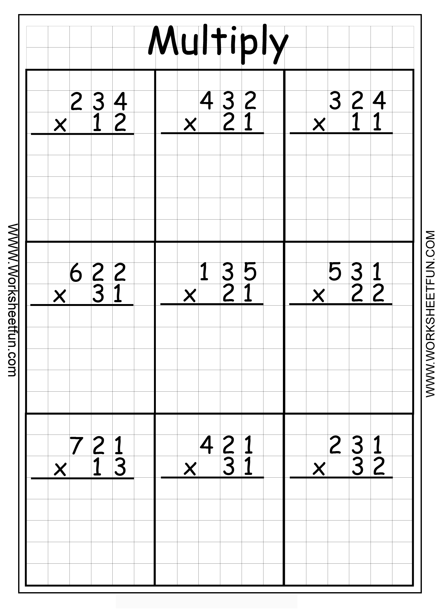 3 Digit By 2 Digit Multiplication Worksheets