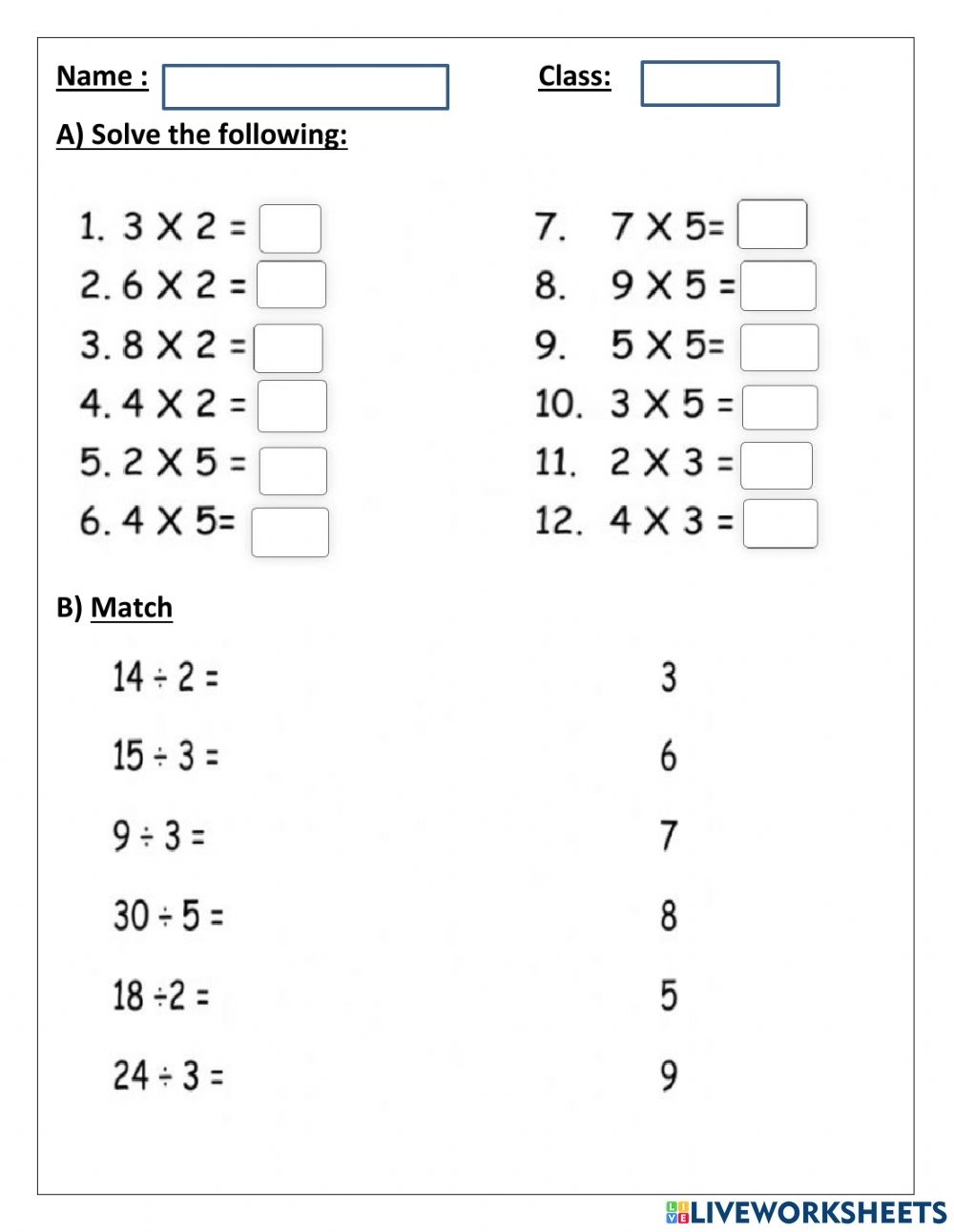 Multiplication And Division Free Online Worksheet