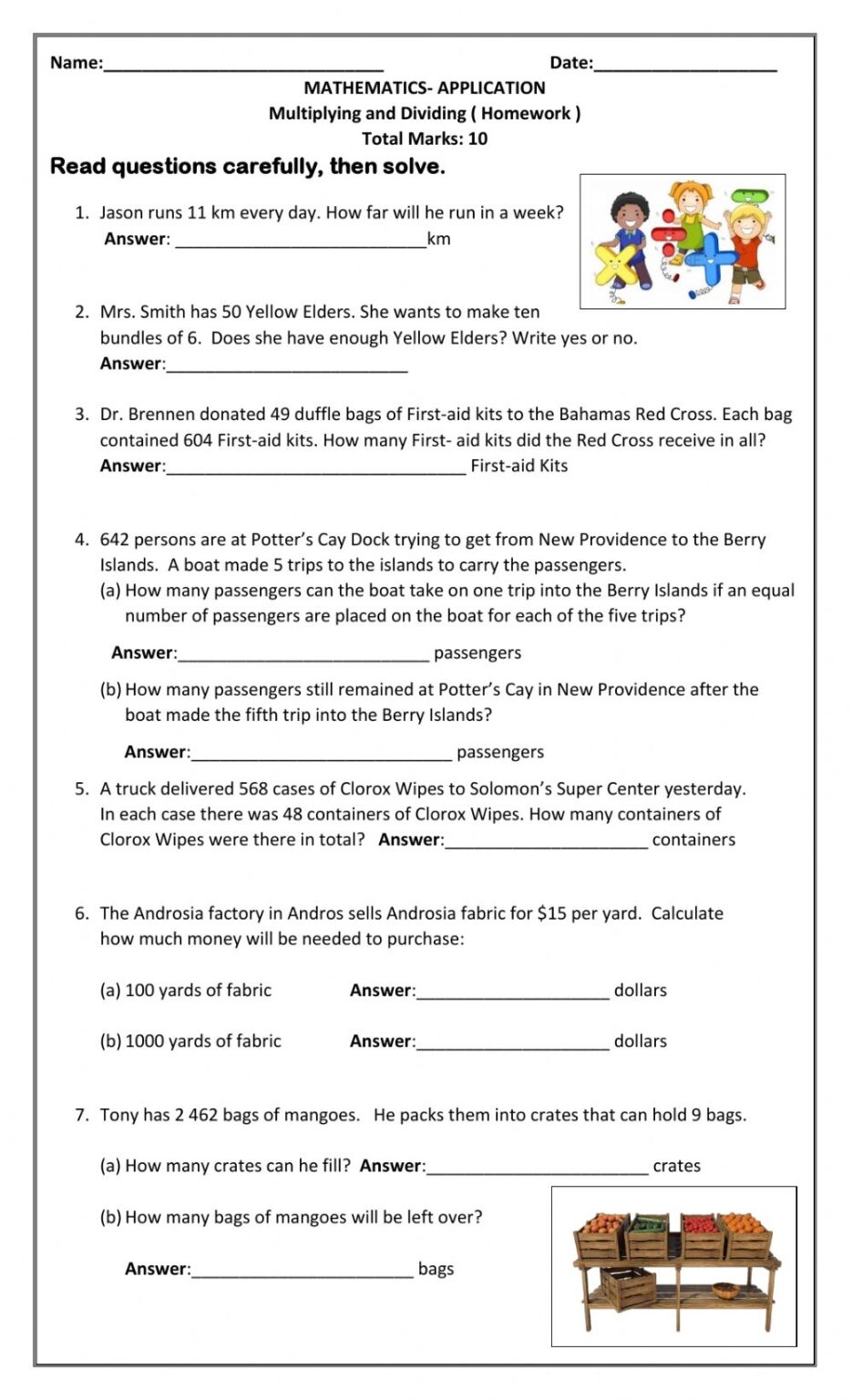 grade 5 division and multiplication word problems