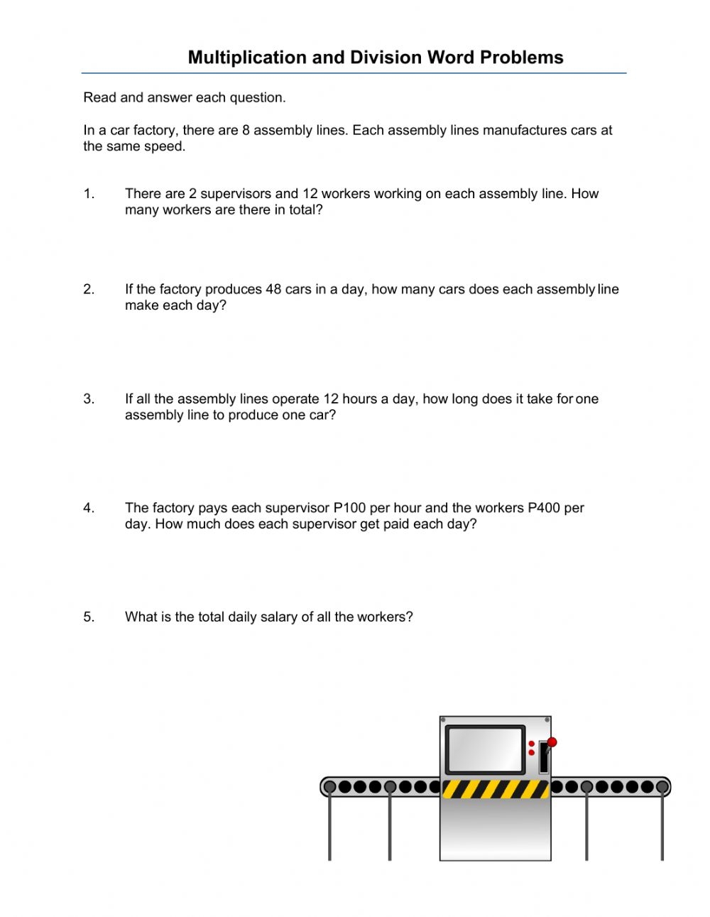 Multiplication And Division Word Problems Worksheet