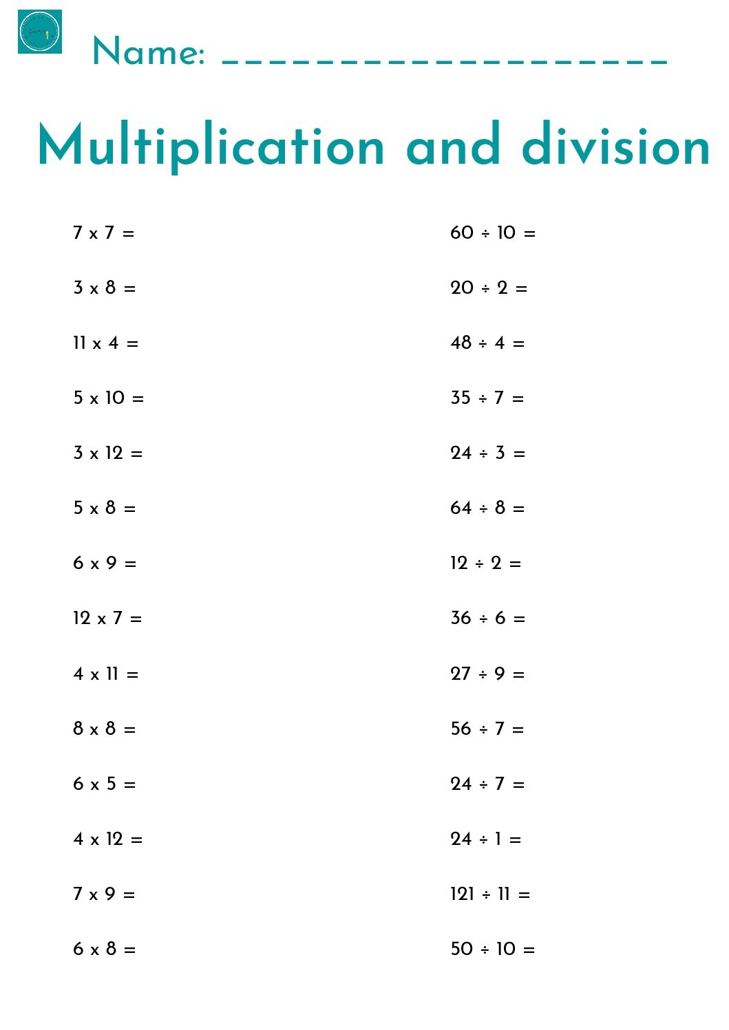 Multiplication And Division Worksheets For Year 3
