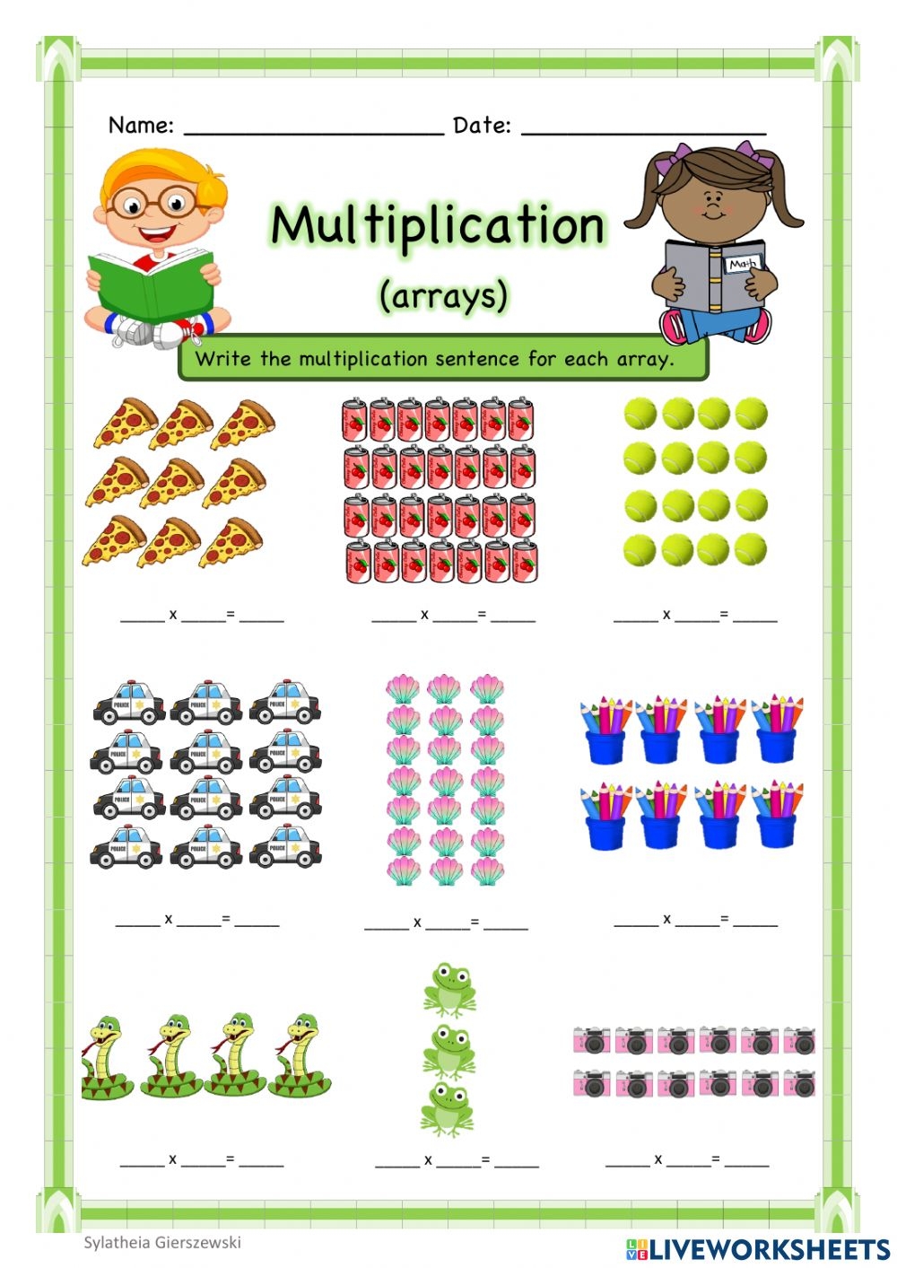Multiplication arrays Interactive Worksheet