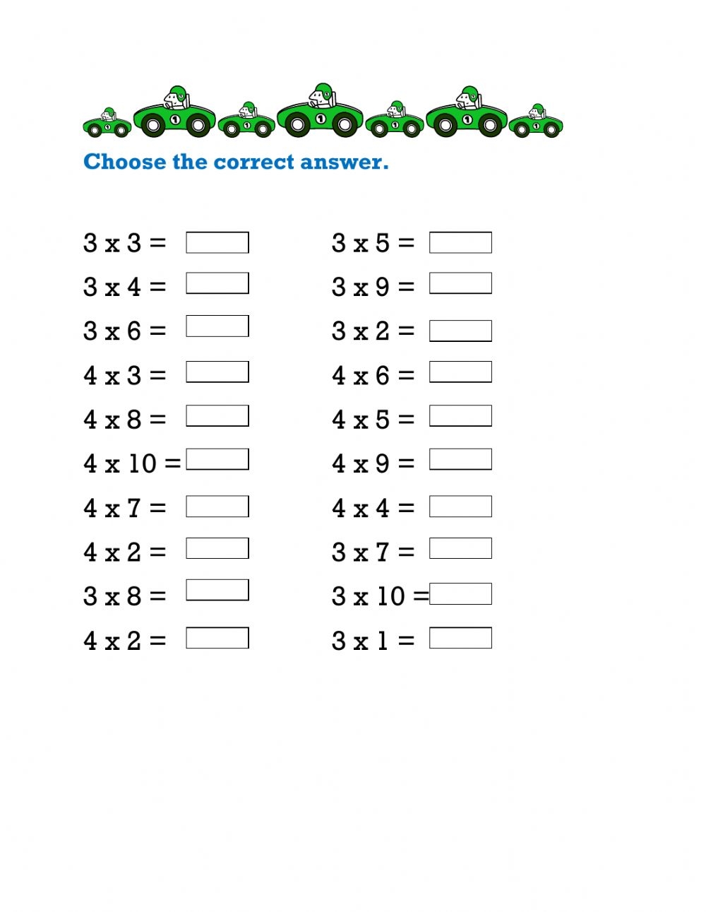 Multiplication By 3 4 6 Worksheet