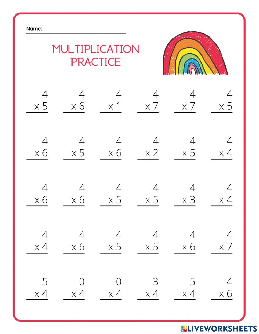 Multiplication By 4 Activity