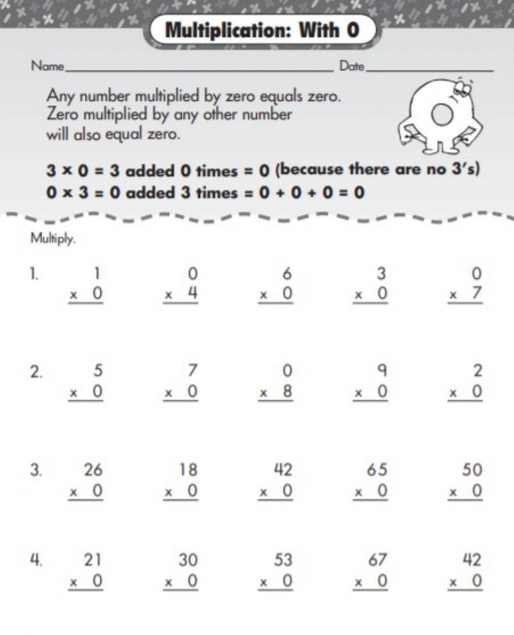 Multiplication Worksheets 0-3