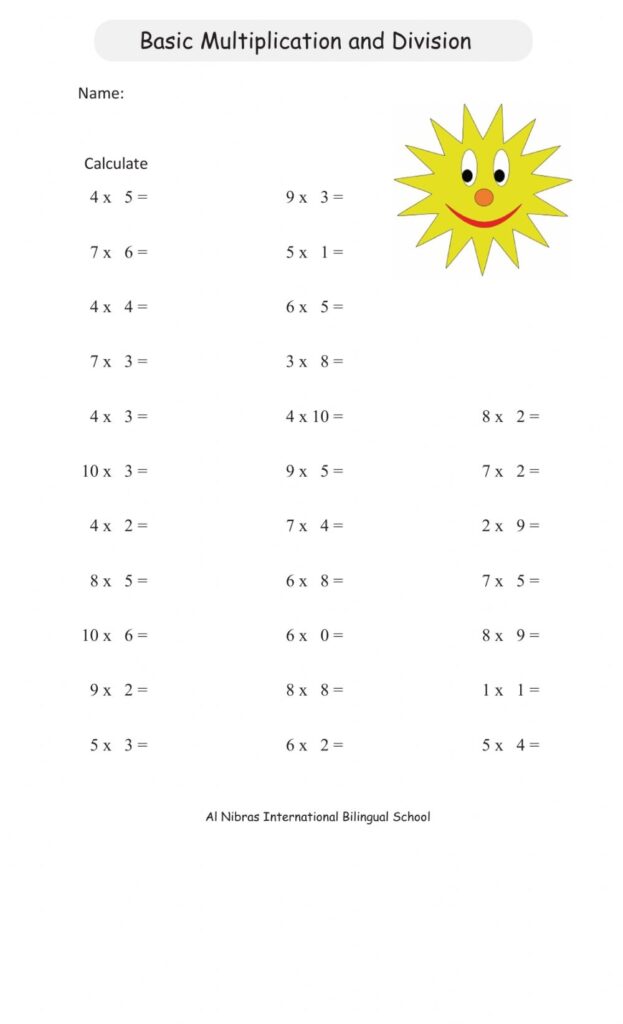 Multiplication And Division Of Whole Numbers Worksheets