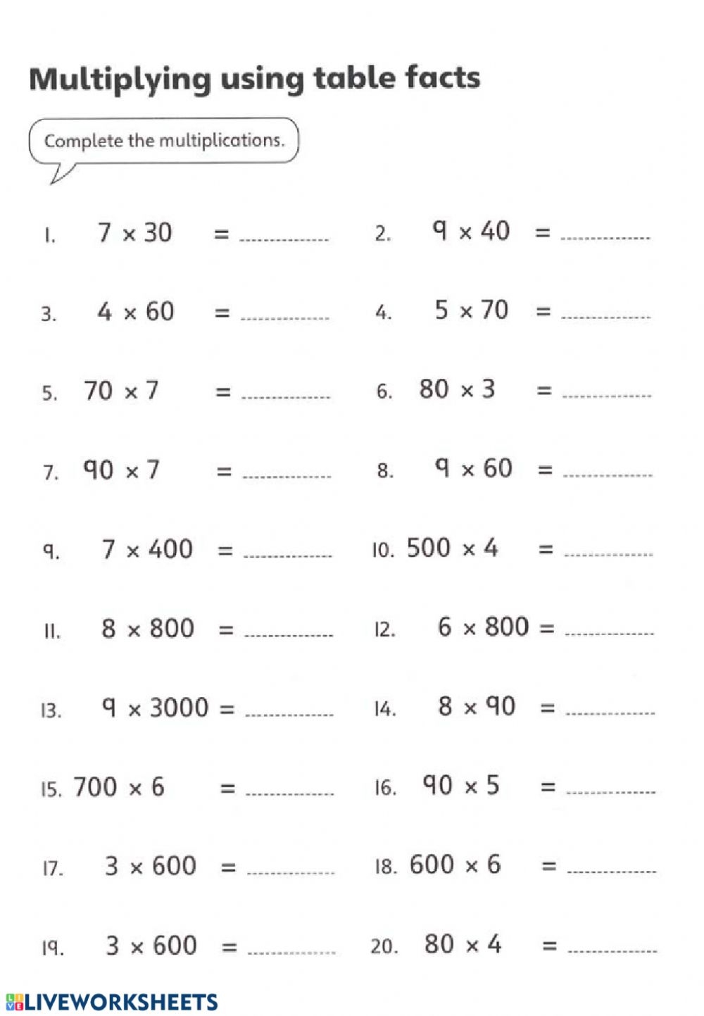 Multiplication Exercise For 5 
