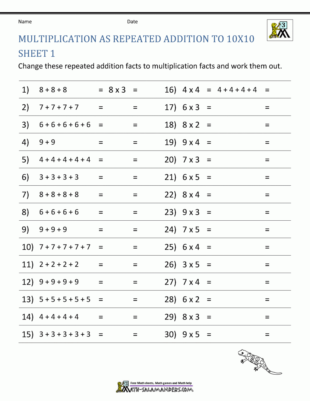 Multiplication As Repeated Addition Worksheets Pdf