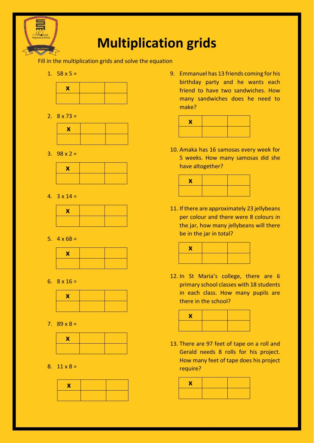 Multiplication Grids Worksheet