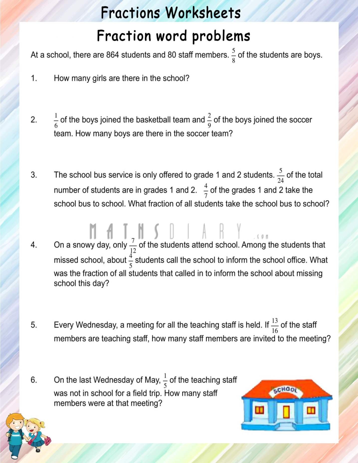 Multiplication Fraction Word Problems Worksheets