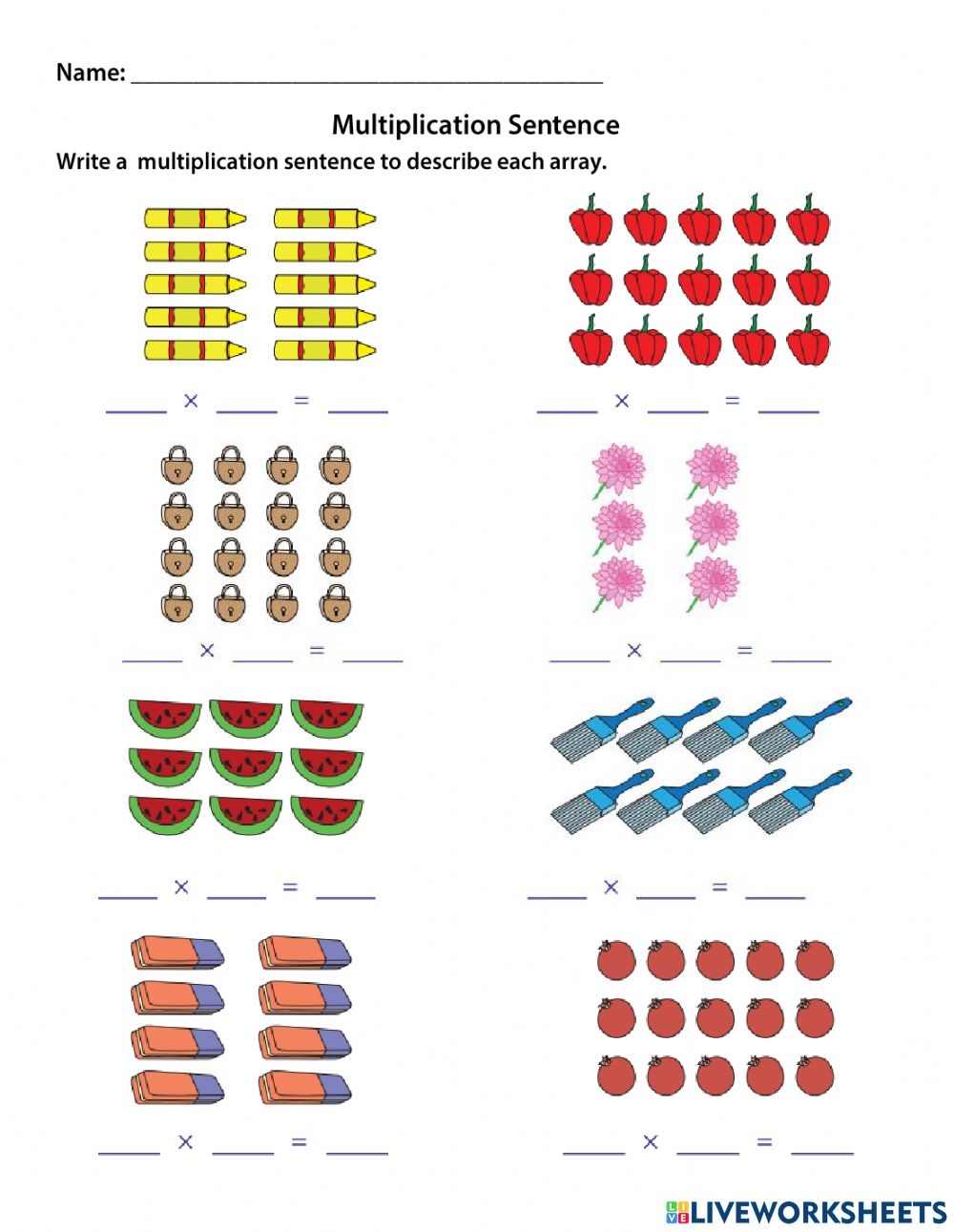 Multiplication With Arrays Worksheets