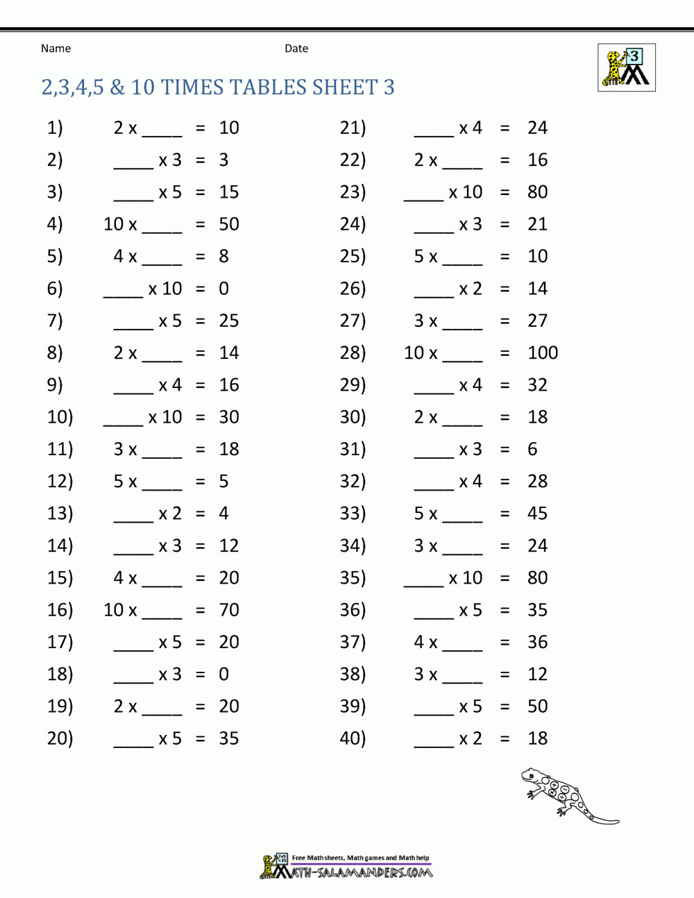 Free Printable Multiplication Worksheets Grade 3