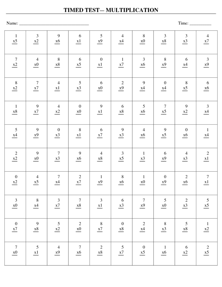 Timed Math Test Worksheets Printable Worksheets
